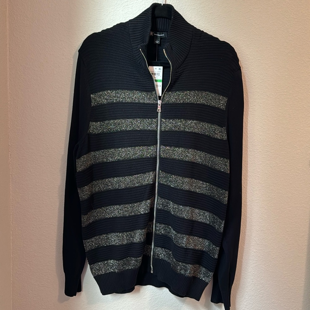 NWT INC Full Zip Metallic Striped Sweater